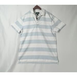 J Crew Oarsman Polo Shirt Mens Medium Blue White Stripe Rugby Short Sleeve